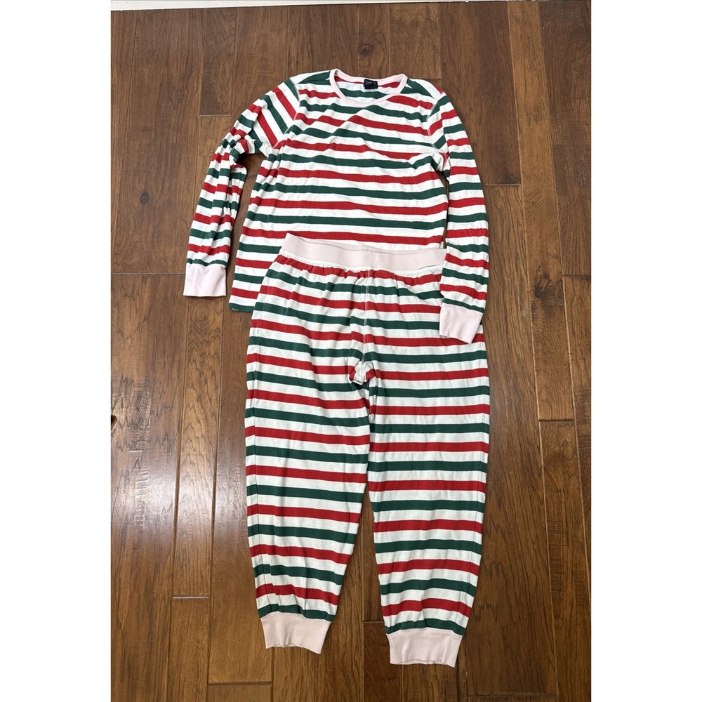J.Crew 2 Piece Pajama Set Stripe Pants Stretch Holiday Christmas Cozy Women's L